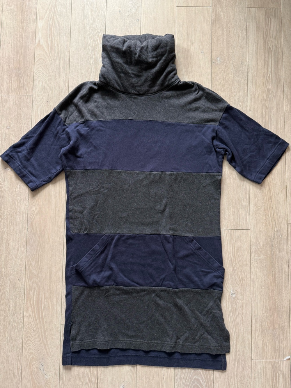 Y-3 Yohji Yamamoto x Adidas Puffy Neck Stripe Midi Dress Navy & Gray Size Small